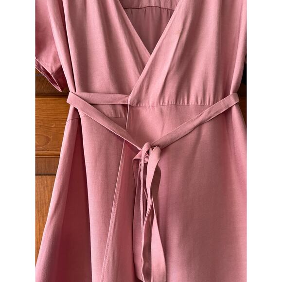 Christy Dawn Women's The Autumn Midi Wrap Dress Dusty Rose Silk Balletcore SZ M - Picture 10 of 13